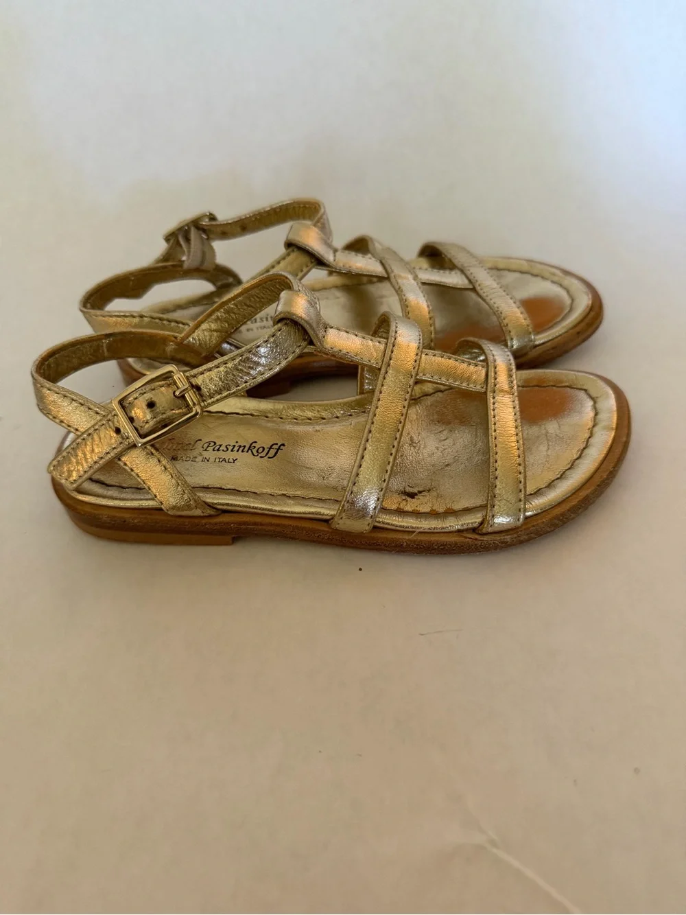 Girls Gold T-Strap Comfort Sandals